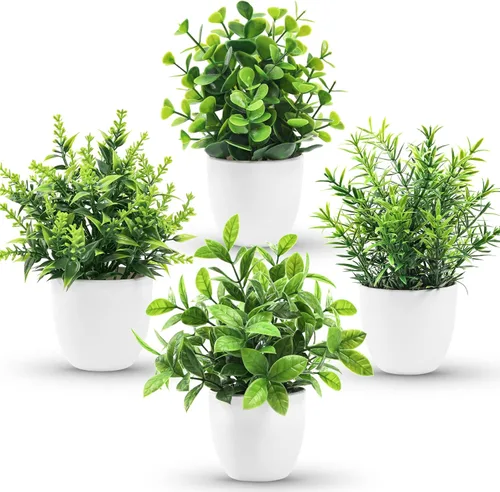 Vista 8 de Der Rose - Paquete de 4 plantas falsas pequeñas para decoración de escritorio de oficina