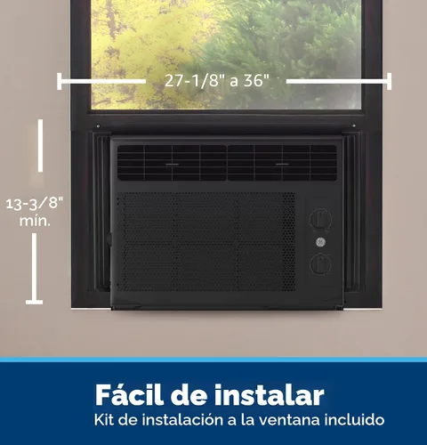 Vista 3 de GE - Unidad de aire acondicionado para ventana, 5,000 BTU para habitaciones pequeñas de hasta 150 pies cuadrados. Con ventilador ajustable manual