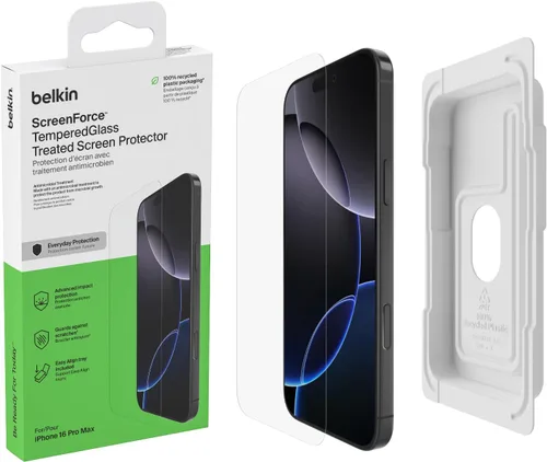 Vista 15 de Belkin ScreenForce InvisiGlass - Protector de pantalla de privacidad para iPhone 16 Plus, protección contra impactos resistente a los arañazos