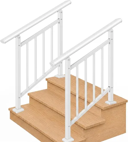 Vista 24 de Metty - Barandillas metálicas de 3 escalones para escalones al aire libre Blanco