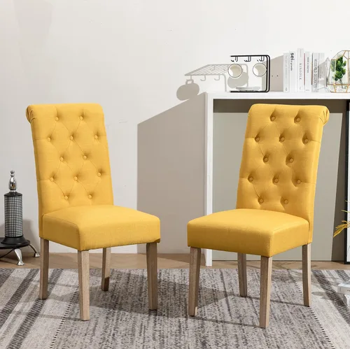 Vista 10 de Juego de 2 sillas de comedor Parsons con respaldo alto y patas de madera de goma maciza, color azul