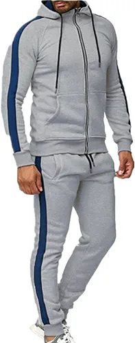 Vista 4 de Muscularfit Conjunto deportivo para hombre, para otoño, a la moda, para correr, deportivo, informal, sudadera con capucha y pantalones deportivos