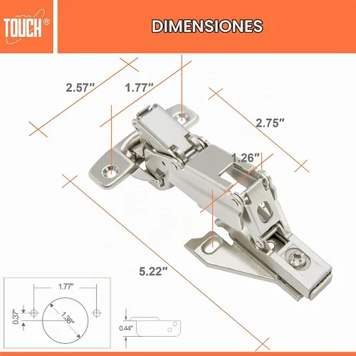 Vista 3 de TOUCH Bisagras de gabinete (1 par, 2 piezas) Marco frontal de 165 grados con clip de superposición completa Lazy Susan con cierre automático, puerta