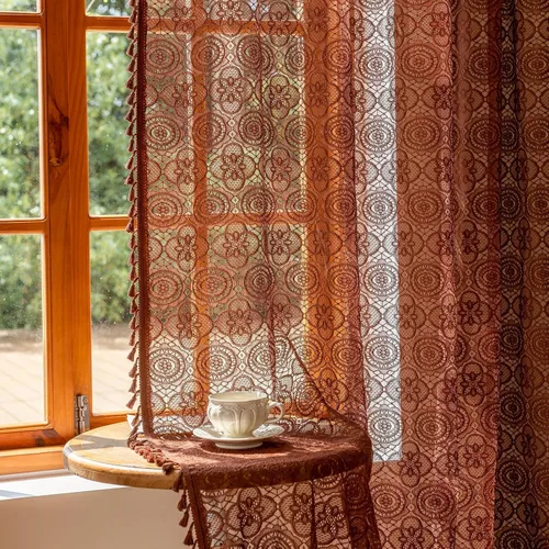 Vista 38 de YJ YANJUN - Cortinas de café boho, 24 pulgadas de largo, 2 paneles, cada una de 59" de ancho x 24" de largo, beige, con crochet, cortinas de cocina