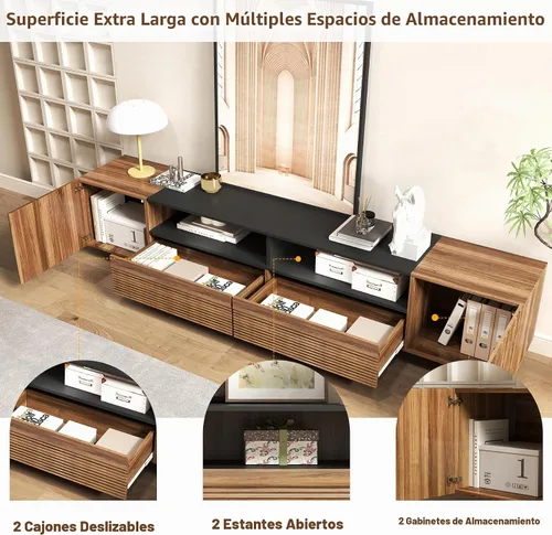 Vista 3 de Epecoya Soporte de TV de 78.8 pulgadas con armarios de almacenamiento para sala de estar, soportes de televisión extralargos para televisores