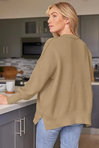Vista 126 de Lillusory - Suéter extragrande con mangas de murciélago y cuello redondo para mujer, prenda moderna de otoño de tejido de punto sin botones