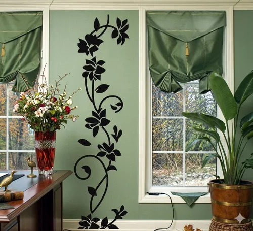Vista 3 de Adhesivo decorativo de pared de vinilo extraíble de flores de ratán blanco mate de 6'' x 22
