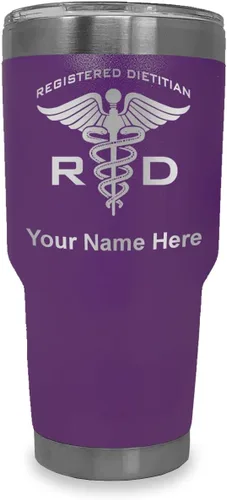 Vista 25 de LaserGram Vaso aislado al vacío de 20 onzas, dietista registrado RD, grabado personalizado incluido (negro)