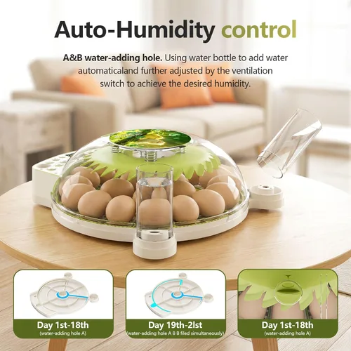 Vista 13 de Incubadora inteligente de 22 huevos, eclosión con un solo clic, control automático de humedad de temperatura, girador automático de huevos, vela