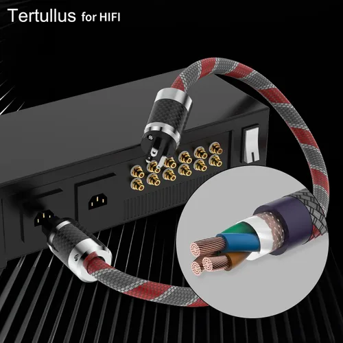 Vista 6 de Audiophile - Cable de alimentación HiFi 5N OFC AC principal cable de alimentación de EE. UU. con enchufe de fibra de carbono IEC320-C15 conector