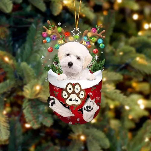 Vista 223 de Adornos personalizados de Pug cervatillo – Decoración personalizada para árbol de Navidad con patas de bolsillo de nieve