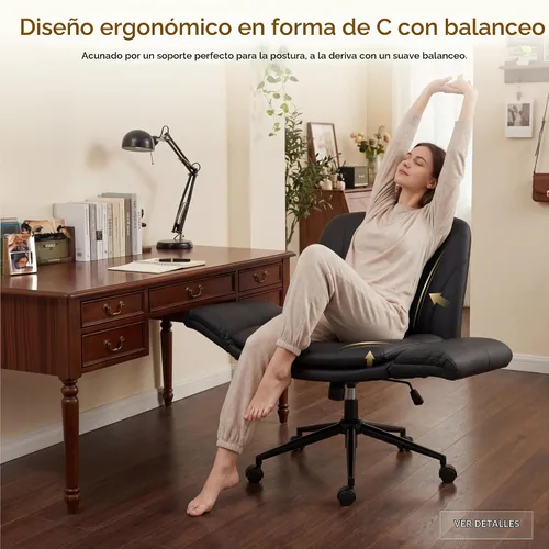 Vista 3 de Dowinx Silla Criss Cross con brazos y ruedas ajustables de cinco niveles - Cómoda silla giratoria ergonómica de cuero PU para tocador - Silla