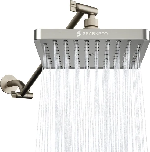Vista 13 de SparkPod Cabezal de ducha tipo lluvia cuadrado con brazo de extensión, cabezal de ducha de altura ajustable con rendimiento de alta presión, fácil