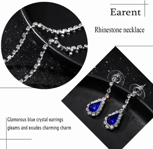 Vista 6 de EARENT Conjunto de joyas azul real collares de boda para mujer