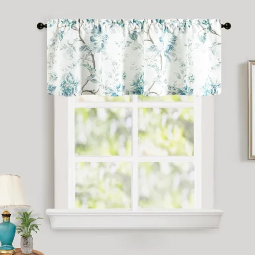 Vista 35 de Leeva Cortinas rústicas de cocina con estampado floral verde mezclado de lino para media ventana, para comedor, bolsillo para barra, cafetería