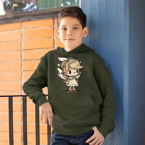 Vista 2 de Angel Print Kids' Sponge Fleece Hoodie - Funny Kids' Hoodie - Cute Design Hoodie for Kids