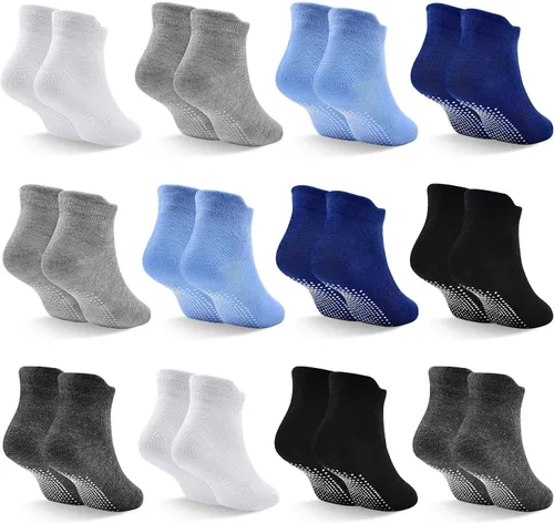 Vista 17 de SkiBeaut 12 pares de calcetines antideslizantes para niños y niñas con agarres, calcetines antideslizantes para niños pequeños de 1 a 7 años