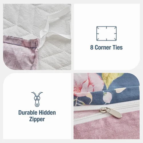 Vista 19 de Lekesky - Juego de funda de edredón de algodón tamaño queen, 100% algodón reversible con estampado floral verde, juego de funda de edredón