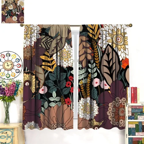 Vista 3 de Cortinas de hojas de otoño de mediados de siglo, cortinas opacas con aislamiento térmico y bolsillo para barra, 2 paneles de 45 pulgadas de largo x