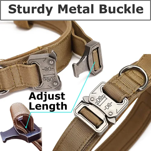 Vista 2 de Collar táctico para perro, collar militar de entrenamiento para perros, asa de control y hebilla de metal pesado para entrenamiento de perros Negro