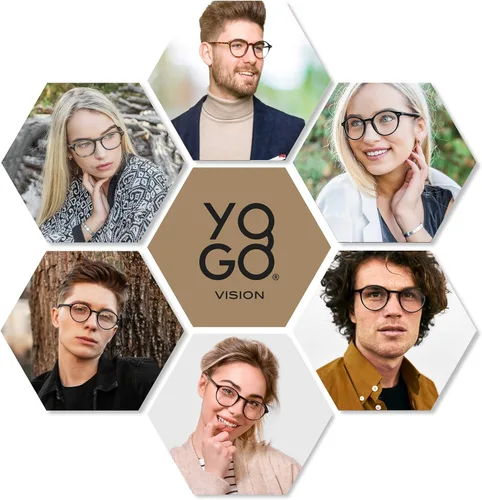 Vista 5 de Yogo Vision Gafas de lectura para mujeres y hombres, lentes de lectura con bloqueo de luz azul, redondos, color negro, cristal, gris leapord, marrón