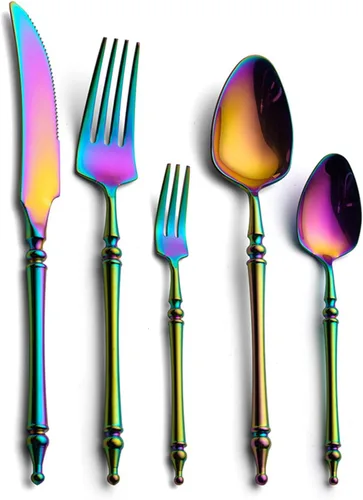 Vista 7 de Juego de cubiertos plateados de acero inoxidable pulido con espejo – Juego de cubiertos de 30 piezas de cubiertos de cena, utensilios para comer