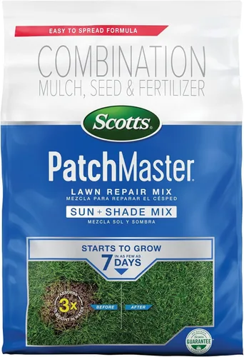 Vista 8 de Scotts PatchMaster - Mezcla de reparación de césped Sun + Shade Mix, combinación de semillas de hierba, fertilizante y mantillo, 4.75 libras