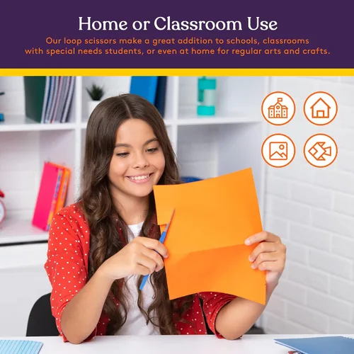 Vista 6 de Special Supplies Tijeras de bucle para adolescentes y adultos de 8 pulgadas (paquete de 6) con bucles coloridos, diseño adaptativo, soporte derecho