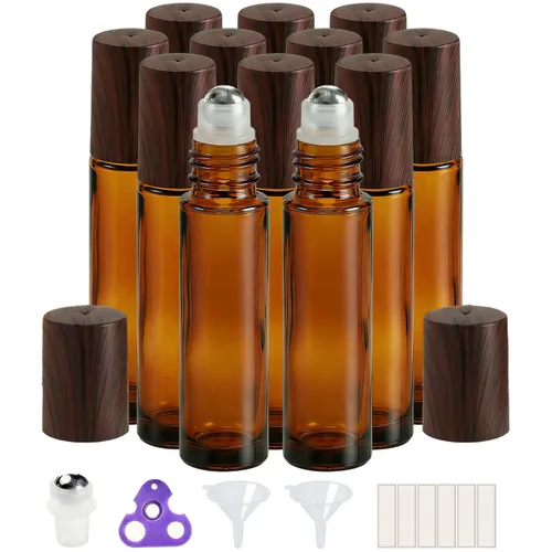 Vista 22 de PrettyCare 6 piezas, botellas roll-on de 10 ml para aceites esenciales con bola de rodillo de acero inoxidable - Botellas rellenables a prueba