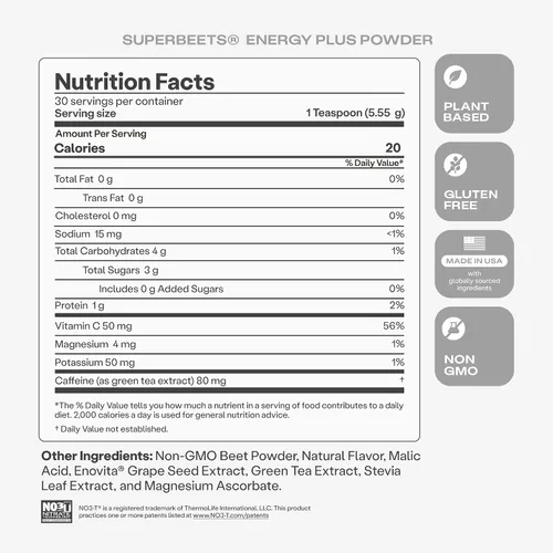 Vista 9 de HumanN SuperBeets Energy Plus con extracto de semilla de uva, polvo de raíz de remolacha, extracto de té verde, cafeína, vitamina C, sin OMG, 5.87