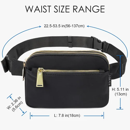 Vista 2 de Zorfin - Riñonera moderna de nailon negro para mujer