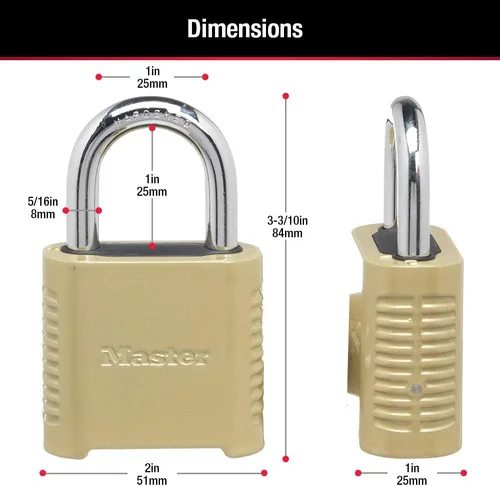 Vista 6 de Master Lock Cerradura de combinación para exteriores resistente 875D, acabado de latón