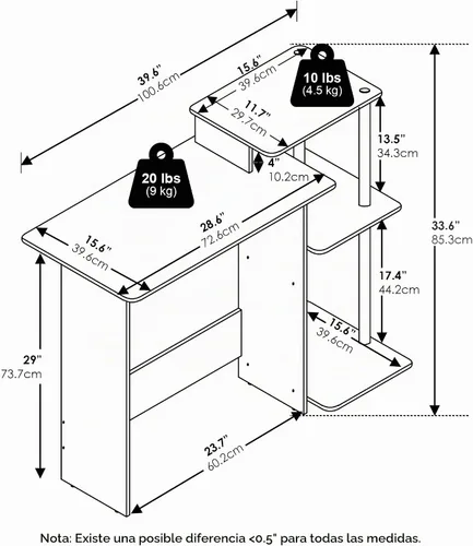 Vista 3 de Furinno EFFICIENT - Escritorio para juegos de 28.6 pulgadas de ancho con 3 estantes laterales abiertos, escritorio para computadora portátil Ámbar