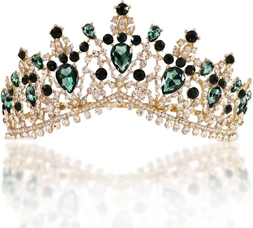 Vista 3 de Tiaras doradas de cristal para boda, corona de reina barroca con peine