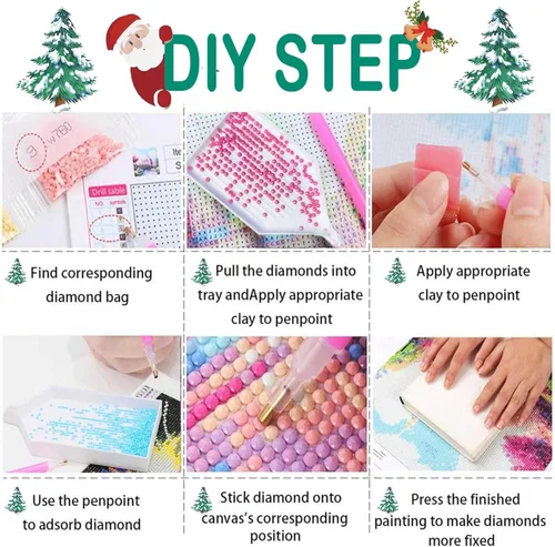 Vista 6 de RUIHA Kit de pintura de diamantes de Navidad, kit de arte de diamantes de invierno para adultos, pintura 5D de camión rojo con taladro completo