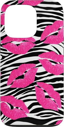 Vista 10 de Funda con estampado de labios de cebra rosa intenso y negro para iPhone 16 McBling