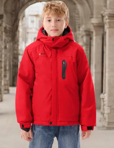Vista 8 de GEMYSE Chaqueta de esquí impermeable con capucha para niño con forro polar resistente al viento chaqueta de invierno