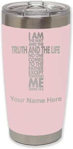 Vista 32 de LaserGram Vaso aislado al vacío de 20 onzas, versículo de la Biblia John 14-6, grabado personalizado incluido (negro) Engraved Gift for Christian