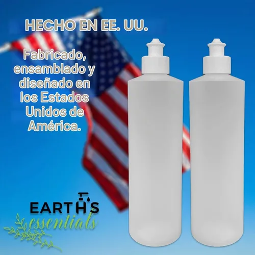 Vista 5 de Earth's Essentials Paquete de 2 Botellas Exprimibles Rellenables de 16 Onzas de HDPE con Tapas Dispensadoras Superiores con Botón Push/Pull