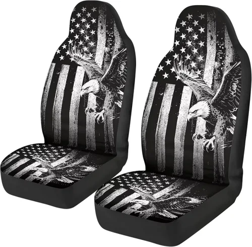 Vista 11 de Juego de 2 fundas de asiento delantero de automóvil, con diseño de bandera estadounidense, juego de 2 accesorios automotrices extraíbles, ajuste