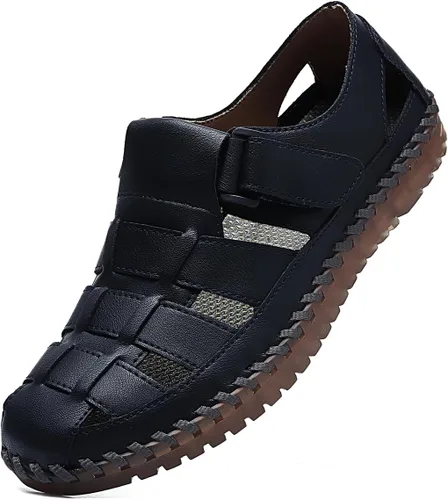 Vista 4 de Shaire Sandalias de hombre Zapatos de playa con punta cerrada de cuero al aire libre 99008negro