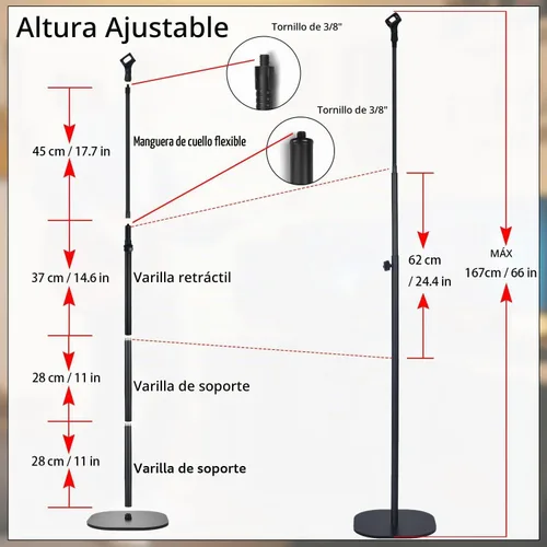 Vista 4 de Soporte de micrófono de cuello de cisne con base resistente, soporte