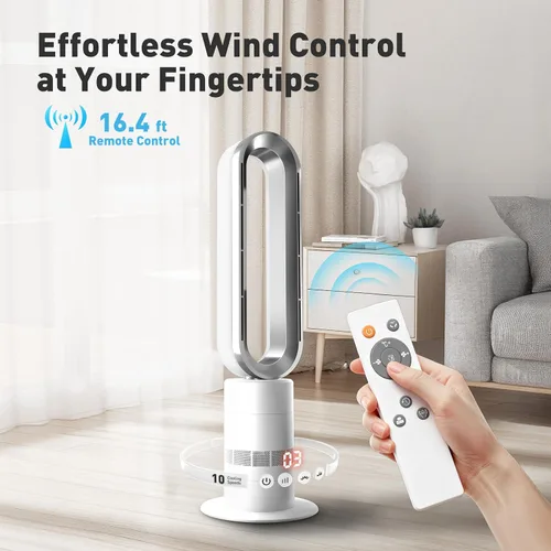Vista 7 de Xcity TP18Pro - Ventilador de torre sin aspas, calentador 2 en 1 y ventilador de refrigeración, control remoto y táctil, 10 niveles de enfriamiento