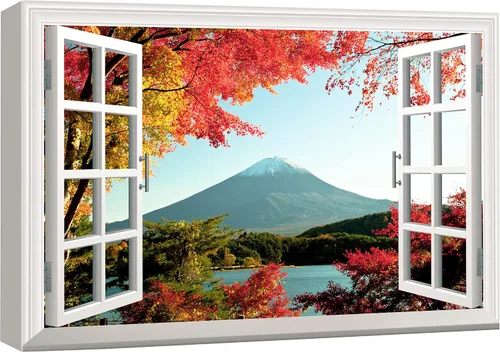 Vista 14 de wall26 - Cuadro en lienzo para pared, vista de ventana, río neón turquesa, rápido, bosque, lago, arroyo, naturaleza salvaje, fotografía, realismo