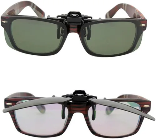 Vista 4 de ZYZH 2x Polarized Clip On Sunglasses Flip Up Fit Over Night Vision Glasses Anti Glare Men Women Driving Sports with Box
