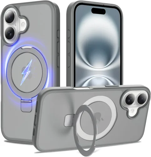 Vista 39 de Funda con soporte ultra magnético para iPhone 15 Pro [protección militar contra caídas] [compatible con MagSafe] a prueba de golpes, translúcida