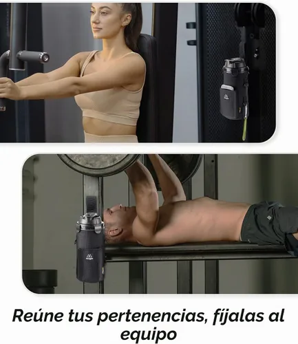 Vista 3 de Soporte magnético para botella de agua, imán integrado para una fácil fijación al equipo de ejercicio, multiusos, con eslinga, impermeable Negro