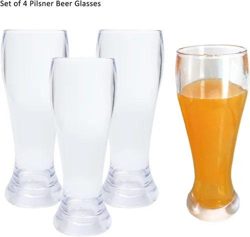 Vista 6 de Vasos de plástico Pilsner de plástico de 16 onzas, vasos de cerveza Pilsner, irrompibles, aptos para lavavajillas, sin BPA (juego de 4)