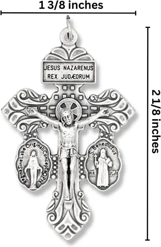 Vista 6 de Gifts Catholic, Inc. Lote de 5 Crucifijo de indulgencia de perdón con medalla milagrosa y medalla de San Benito 2 1/8", metal, cerámica, plata
