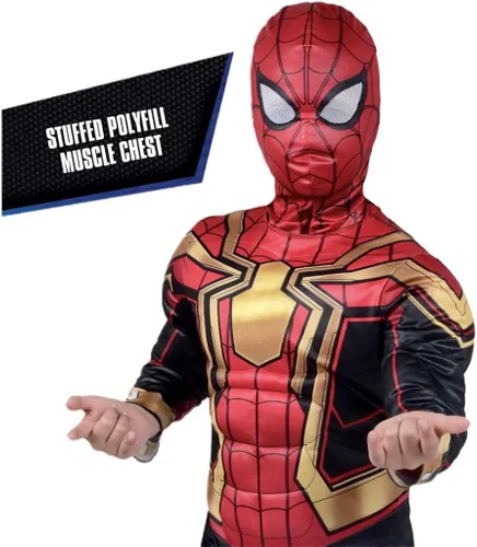 Vista 2 de Jazwares SPIDER MAN - Traje integrado de Marvel para niños, jóvenes, Halloween, cosplay, talla juvenil M (8)